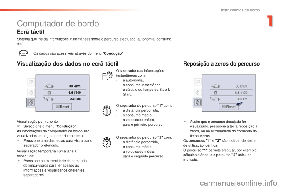 Peugeot 508 2016 Manual do proprietário (in Portuguese) 41
508 _ pt _Chap01_instrument-bord_ed01-2016
Computador de bordo
Os dados são acessíveis através do menu "Condução"
Visualização permanente:
F
Sel
eccione o menu " Condução Peugeot 508 2016 Manual do proprietário (in Portuguese) 41
508 _ pt _Chap01_instrument-bord_ed01-2016
Computador de bordo
Os dados são acessíveis através do menu "Condução"
Visualização permanente:
F
Sel
eccione o menu " Condução