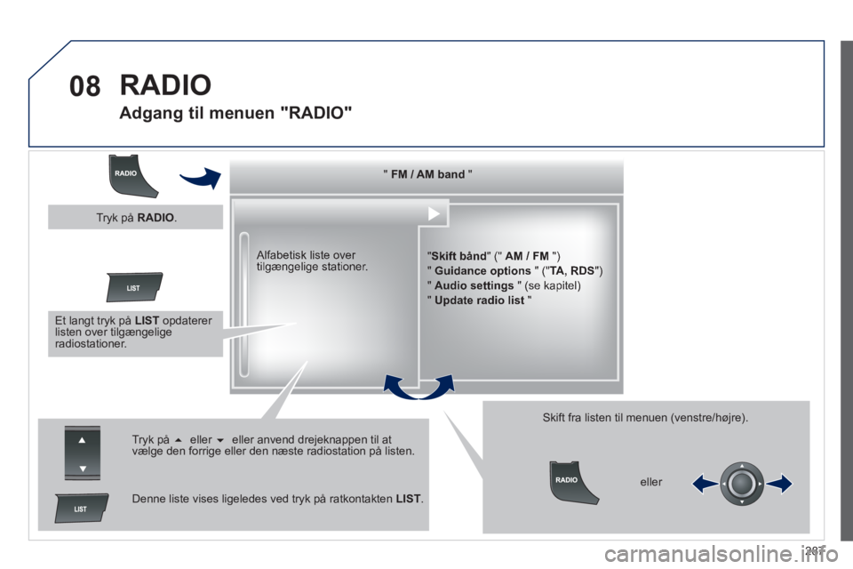 Peugeot 508 2014 Instruktionsbog (in Danish) 287
08
508_da_Chap11c_RT6_ed01-2014
RADIO
Adgang til menuen "RADIO"
" " " " " " " " " " " " " " " " " Peugeot 508 2014 Instruktionsbog (in Danish) 287
08
508_da_Chap11c_RT6_ed01-2014
RADIO
Adgang til menuen "RADIO"
" " " " " " " " " " " " " " " " "