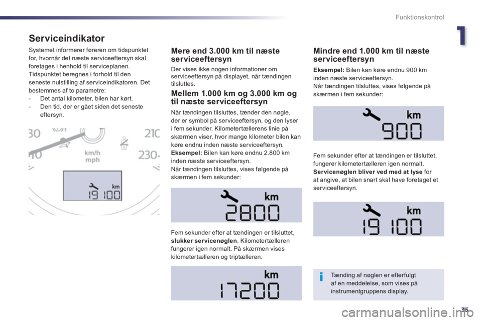 Peugeot 508 2014 Instruktionsbog (in Danish) 1
35
Funktionskontrol
508_da_Chap01_controle de marche_ed01-2014
Serviceindikator
Mere end 3.000 km til næste serviceeftersyn
Der vises ikke nogen informationer om serviceeftersyn på displayet, Peugeot 508 2014 Instruktionsbog (in Danish) 1
35
Funktionskontrol
508_da_Chap01_controle de marche_ed01-2014
Serviceindikator
Mere end 3.000 km til næste serviceeftersyn
Der vises ikke nogen informationer om serviceeftersyn på displayet,