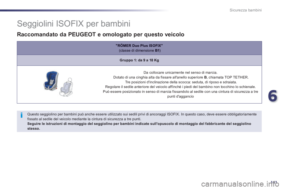 Peugeot 508 2014 Manuale del proprietario (in Italian) 6
161
Sicurezza bambini
Seggiolini ISOFIX per bambini
Questo seggiolino per bambini può anche essere utilizzato sui sedili privi di ancoraggi ISOFIX. In questo caso, deve essere ob Peugeot 508 2014 Manuale del proprietario (in Italian) 6
161
Sicurezza bambini
Seggiolini ISOFIX per bambini
Questo seggiolino per bambini può anche essere utilizzato sui sedili privi di ancoraggi ISOFIX. In questo caso, deve essere ob