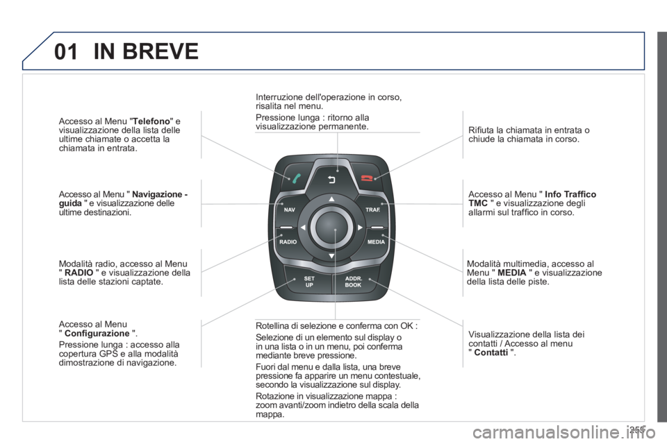 Peugeot 508 2014 Manuale del proprietario (in Italian) 255
01
508_IT_Chap11c_RT6_ed01-2014
Accesso al Menu " Telefono " e visualizzazione della lista delle ultime chiamate o accetta la chiamata in entrata.
Accesso al Menu " Navigazione -guida Peugeot 508 2014 Manuale del proprietario (in Italian) 255
01
508_IT_Chap11c_RT6_ed01-2014
Accesso al Menu " Telefono " e visualizzazione della lista delle ultime chiamate o accetta la chiamata in entrata.
Accesso al Menu " Navigazione -guida