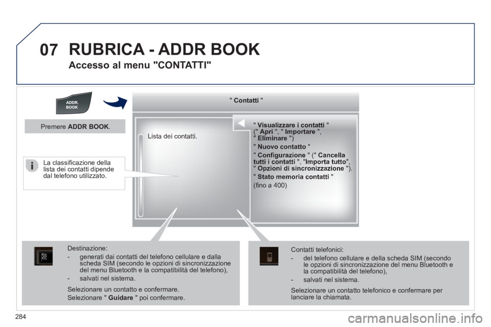 Peugeot 508 2014 Manuale del proprietario (in Italian) 284
07
508_IT_Chap11c_RT6_ed01-2014
RUBRICA - ADDR BOOK
Accesso al menu "CONTATTI"
" " " " " " " " " " " " " " " " " " " Peugeot 508 2014 Manuale del proprietario (in Italian) 284
07
508_IT_Chap11c_RT6_ed01-2014
RUBRICA - ADDR BOOK
Accesso al menu "CONTATTI"
" " " " " " " " " " " " " " " " " " "