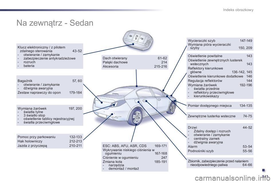 Peugeot 508 2014 Instrukcja Obsługi (in Polish) .
341
Indeks obrazkowy
Na zewnątrz - Sedan
Klucz elektroniczny / z pilotem zdalnego sterowania 43 -52 - otwieranie / zamykanie - zabezpieczenie antykradzieżowe - r o z r u c h Peugeot 508 2014 Instrukcja Obsługi (in Polish) .
341
Indeks obrazkowy
Na zewnątrz - Sedan
Klucz elektroniczny / z pilotem zdalnego sterowania 43 -52 - otwieranie / zamykanie - zabezpieczenie antykradzieżowe - r o z r u c h