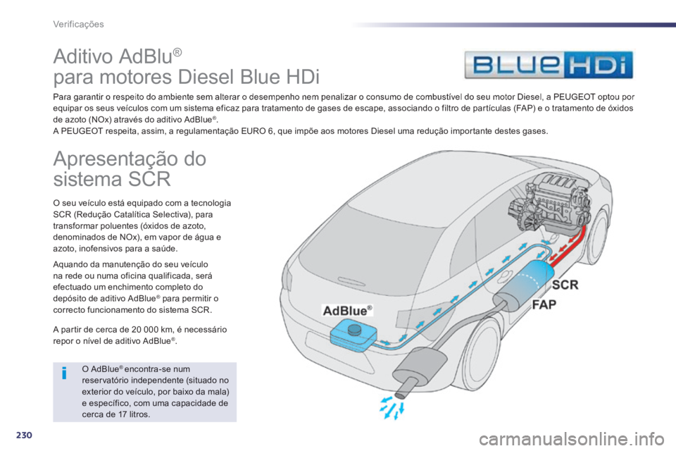 Peugeot 508 2014 Manual do proprietário (in Portuguese) 230
Verificações
Aditivo AdBlu ®
para motores Diesel Blue HDi
Para garantir o respeito do ambiente sem alterar o desempenho nem penalizar o consumo de combustível do seu motor Diese Peugeot 508 2014 Manual do proprietário (in Portuguese) 230
Verificações
Aditivo AdBlu ®
para motores Diesel Blue HDi
Para garantir o respeito do ambiente sem alterar o desempenho nem penalizar o consumo de combustível do seu motor Diese