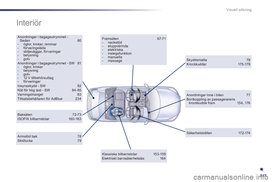 Peugeot 508 2014 Ägarmanual (in Swedish) .
343
Visuell sökning
Interiör
Anordningar i bagageutrymmet - Sedan 80 - öglor, krokar, remmar - förvaringslåda - skiljeväggar, förvaringar - belysning - golv An Peugeot 508 2014 Ägarmanual (in Swedish) .
343
Visuell sökning
Interiör
Anordningar i bagageutrymmet - Sedan 80 - öglor, krokar, remmar - förvaringslåda - skiljeväggar, förvaringar - belysning - golv An