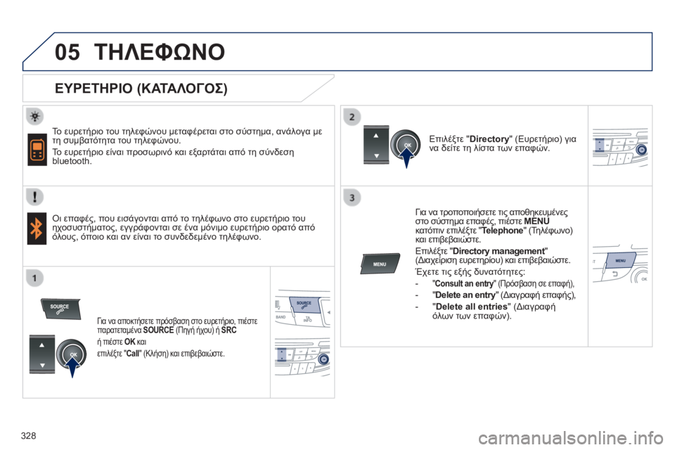 Peugeot 508 2014  Εγχειρίδιο χρήσης (in Greek) 328
05
 
  
508_EL_CHAP11D_RD5_ED01-2014
 ΤΗΛΕΦΩΝΟ 
  ΕΥΡΕΤΗΡΙΟ (ΚΑΤΑΛΟΓΟΣ) 
  Το ευρετήριο του τηλεφώνου μεταφέρεται στο σύστημα,