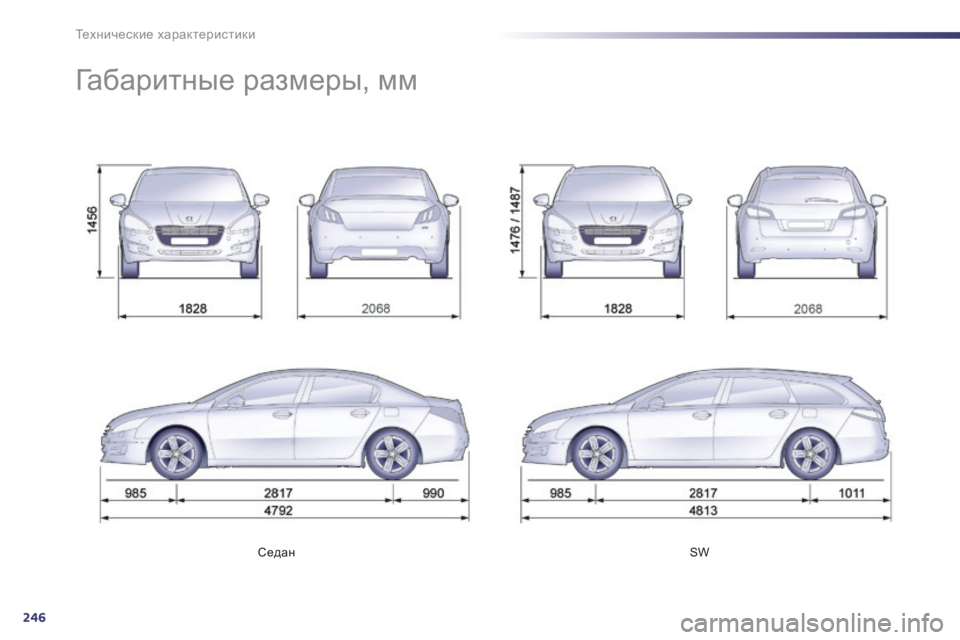 Peugeot 508 2014 Инструкция по эксплуатации (in Russian) 246
Технические характеристики
С е д а н S W
Г а б а р и т н ы е р а з м е р ы , м м Peugeot 508 2014 Инструкция по эксплуатации (in Russian) 246
Технические характеристики
С е д а н S W
Г а б а р и т н ы е р а з м е р ы , м м