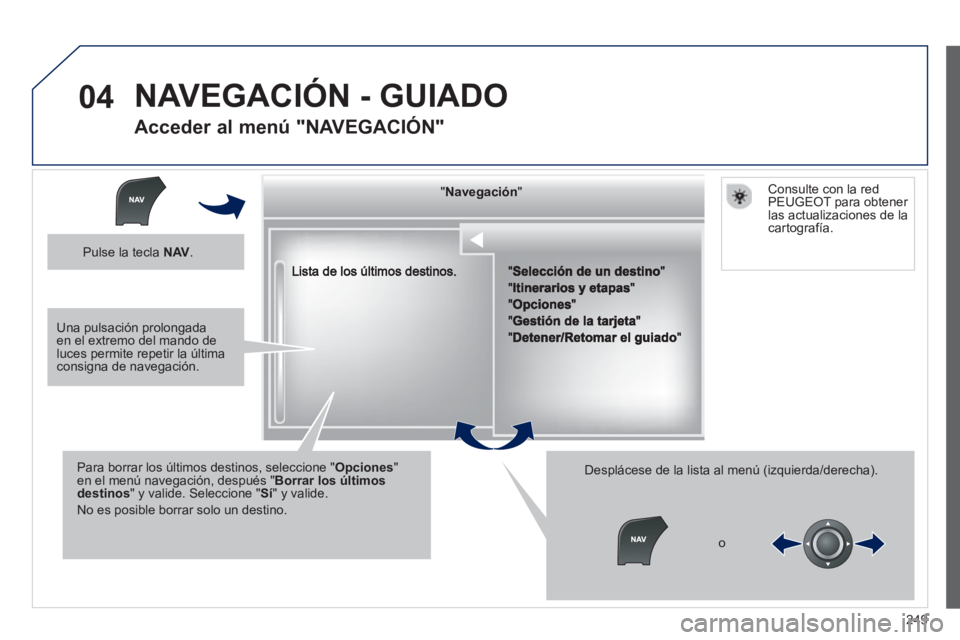 Peugeot 508 2013 Manual del propietario (in Spanish) 249
04
""""""""""""gggggNavegaciónNavegaciónNavegaciónNavegaciónNavegaciónNavegaciónNavegaciónNavegaciónNavegaciónNavegaciónNavegaciónNavegaciónNavegaciónNióNióNióNióNióNióNióNióN Peugeot 508 2013 Manual del propietario (in Spanish) 249
04
""""""""""""gggggNavegaciónNavegaciónNavegaciónNavegaciónNavegaciónNavegaciónNavegaciónNavegaciónNavegaciónNavegaciónNavegaciónNavegaciónNavegaciónNióNióNióNióNióNióNióNióN