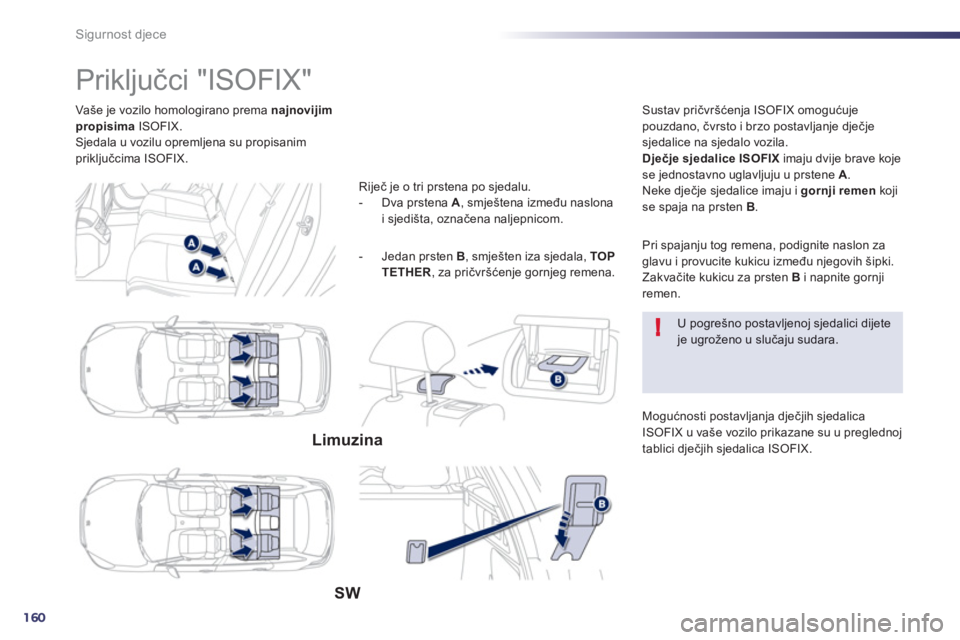Peugeot 508 2013  Vodič za korisnike (in Croatian) 160
!
Sigurnost djece
Vaše je vozilo homologirano prema najnovijimpropisimaISOFIX. 
Sjedala u vozilu opremljena su propisanim priključcima ISOFIX.  
 
 
 
 
 
 
 
 
 
 
 
 
 
 
 
Priključci "ISOFIX