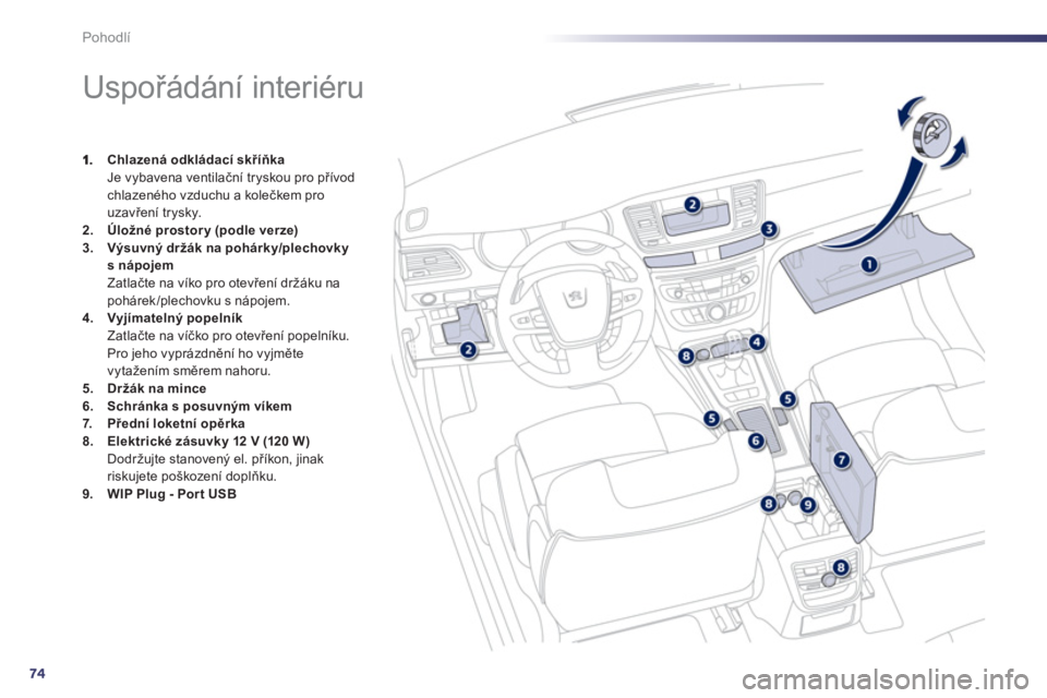 Peugeot 508 2012  Návod k obsluze (in Czech) 74
Pohodlí
   
 
 
 
 
 
 
 
 
 
 
 
 
 
 
 
 
Uspořádání interiéru 
Chlazená odkládací skříňka
Je vybavena ventilačn
