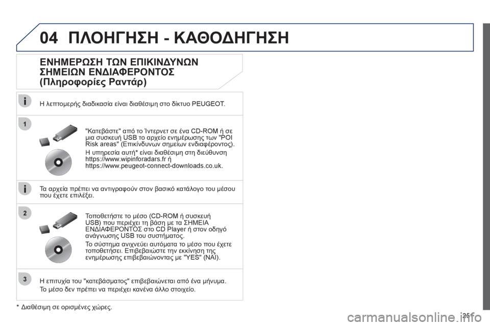 Peugeot 508 2012 Εγχειρίδιο χρήσης (in Greek) 251
04
1
3
2
ΠΛΟΗΓΗΣΗ - ΚΑΘΟΔΗΓΗΣΗ
ΕΝΗΜΕΡΩΣΗ ΤΩΝ ΕΠΙΚΙΝΔΥΝΩΝ
ΣΗΜΕΙΩΝ ΕΝΔΙΑΦΕΡΟΝΤΟΣ
(Πληροφορίες Ραντάρ)
Η λε Peugeot 508 2012 Εγχειρίδιο χρήσης (in Greek) 251
04
1
3
2
ΠΛΟΗΓΗΣΗ - ΚΑΘΟΔΗΓΗΣΗ
ΕΝΗΜΕΡΩΣΗ ΤΩΝ ΕΠΙΚΙΝΔΥΝΩΝ
ΣΗΜΕΙΩΝ ΕΝΔΙΑΦΕΡΟΝΤΟΣ
(Πληροφορίες Ραντάρ)
Η λε