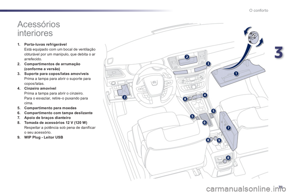Peugeot 508 2011 Manual do proprietário (in Portuguese) 3
71
O conforto
Acessórios
interiores
1.
Por ta-luvas refrigerável
Está equipado com um bocal de ventilação
obturável por um manípulo, que Peugeot 508 2011 Manual do proprietário (in Portuguese) 3
71
O conforto
Acessórios
interiores
1.
Por ta-luvas refrigerável
Está equipado com um bocal de ventilação
obturável por um manípulo, que