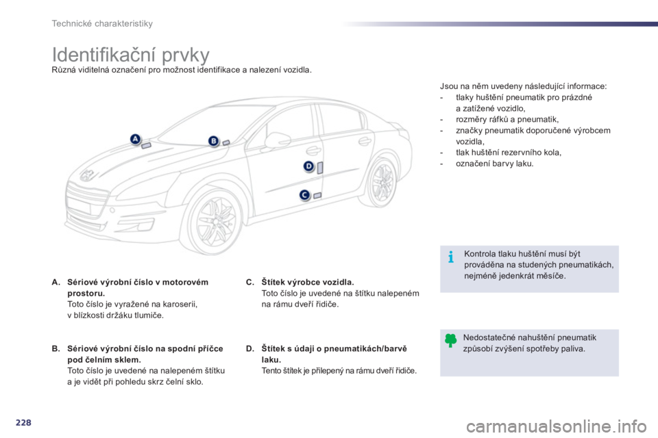 Peugeot 508 2011 Návod k obsluze (in Czech) 228
i
Technické charakteristiky
Identifi kační prvky Různá viditelná označení pro možnost identifikace a nalezení vozidla.
A.Sériové výrob Peugeot 508 2011 Návod k obsluze (in Czech) 228
i
Technické charakteristiky
Identifi kační prvky Různá viditelná označení pro možnost identifikace a nalezení vozidla.
A.Sériové výrob