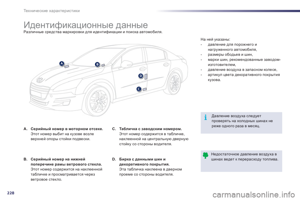 Peugeot 508 2011  Инструкция по эксплуатации (in Russian) 228
i
Те х н и ч е с к и е характеристики
 
 
 
 
 
 
 
 
 
 
 
 
 
 
 
 
 
 
 
 
 
 
 
Идентификационные данные Различные средства м