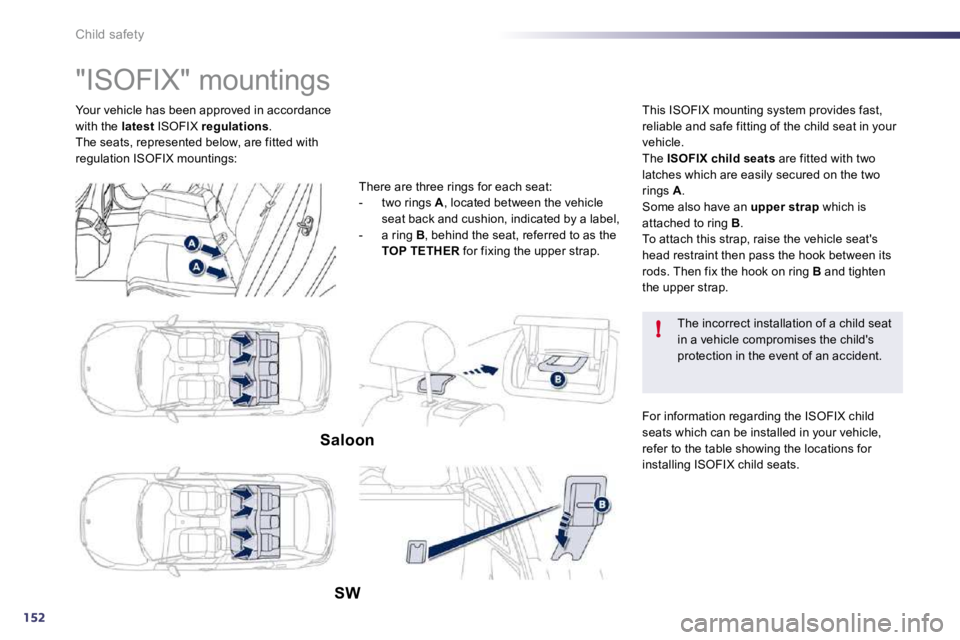 Peugeot 508 2010.5 Owners Manual 152
!
Child safety
Your vehicle has been approved in accordance with the latest ISOFIX regulations . The seats, represented below, are fitted with regulation ISOFIX mountings:
"IS Peugeot 508 2010.5 Owners Manual 152
!
Child safety
Your vehicle has been approved in accordance with the latest ISOFIX regulations . The seats, represented below, are fitted with regulation ISOFIX mountings:
"IS