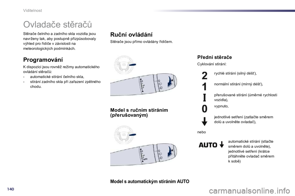 Peugeot 508 2010.5  Návod k obsluze (in Czech) 140
Viditelnost 
         
�O�v�l�a�d�a�č�e� �s�t)�r�a�čA� 
� � �P�r�o�g�r�a�m�o�v�á�n�í� 
� �K� �d�i�s�p�o�z�i�c�i� �j�s�o�u� �r�o�v�n)�ž� �r�e�ž�i�m�y� �a�u�t�o�m�a�t�i�c�k�é�h�o� 
�o�v�l�