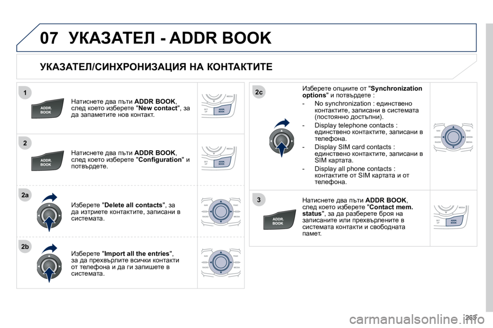 Peugeot 508 2010.5  Ръководство за експлоатация (in Bulgarian) �2�6�3
1
2
2a
2b
�2�c
3
07
� � jaWAWi?b�/hBdlgedBAWmBv� dW� aediWaiBi?� 
� � dwlbkÖ_l_� ^yw� itlb� � �A�D�D�R� �B�O�O�K� �,� ke_^� dh_lh� b