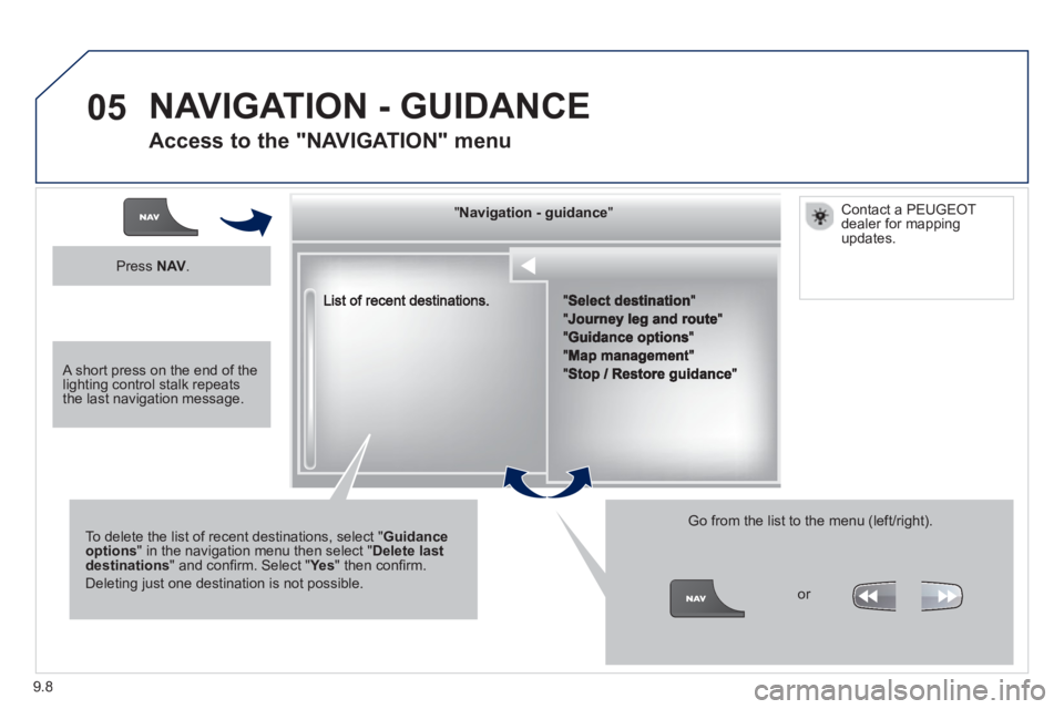 Peugeot 807 2013  Owners Manual 9.8
05
""""""""""""ggggggggggNavigation  guidanceNavigation guidanceNavigation guidanceNavigation guidanceNavigation guidanceNavigation - guidanceNavigation - guidanceNavigation - guidanceNavigation -