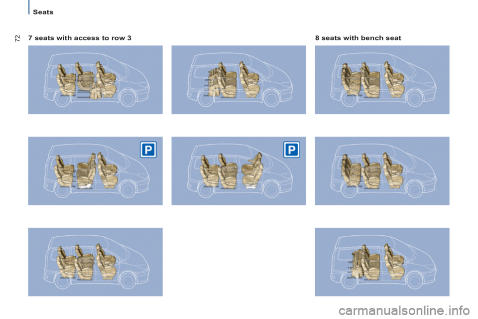 Peugeot 807 2013 Manual PDF 72
   
 
Seats  
 
   
7 seats with access to row 3    
8 seats with bench seat   