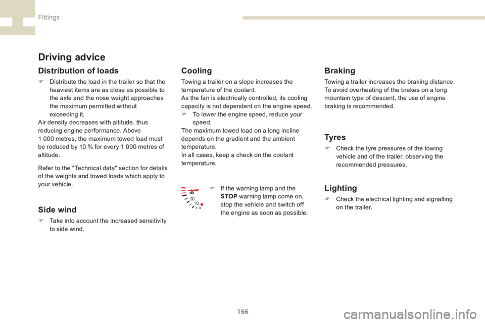 Peugeot 208 2015  Owners Manual - RHD (UK, Australia) 166
208_en_Chap07_ Amenagements_ed01-2015
Driving advice
Distribution of loads
F Distribute the load in the trailer so that the 
heaviest items are as close as possible to 
the axle and the nose weigh