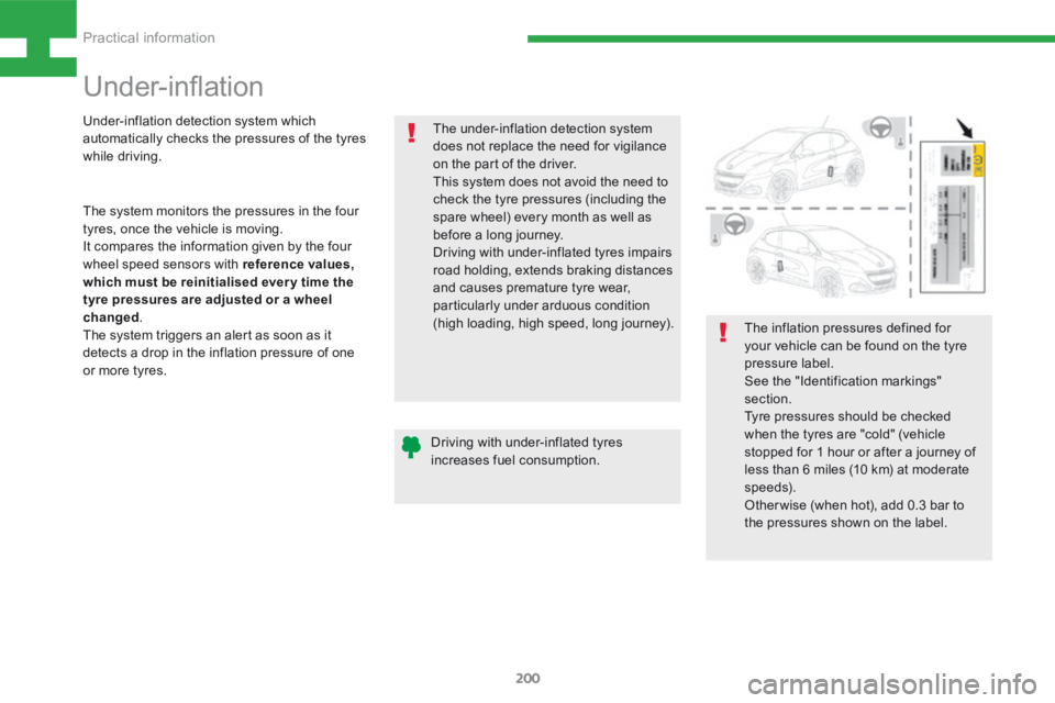 Peugeot 208 2015 Owners Manual - RHD (UK, Australia) 200
208_en_Chap08_Informations-pratiques_ed01-2015
Under-inflation
The under-inflation detection system
does not replace the need for vigilance
on the part of the driver.
This system does not avoid Peugeot 208 2015 Owners Manual - RHD (UK, Australia) 200
208_en_Chap08_Informations-pratiques_ed01-2015
Under-inflation
The under-inflation detection system
does not replace the need for vigilance
on the part of the driver.
This system does not avoid