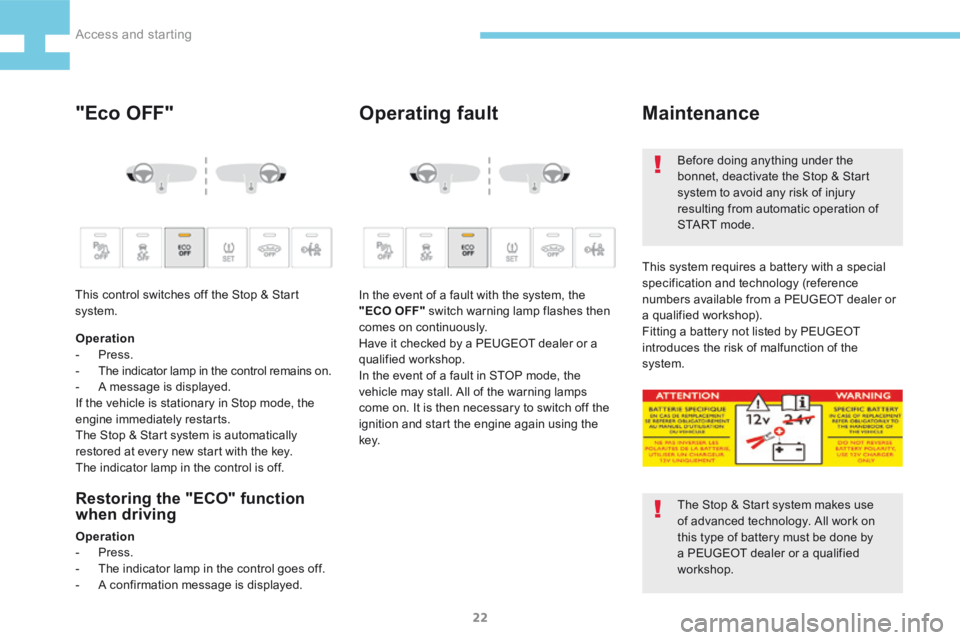 Peugeot 208 2015   - RHD (UK, Australia) Owners Guide 22
208_en_Chap02_ Acces-Demarrage_ed01-2015
"Eco OFF"Operating fault
Restoring the "ECO" function 
when driving
Operation
- Press.
- The indicator lamp in the control goes off.
-  A co