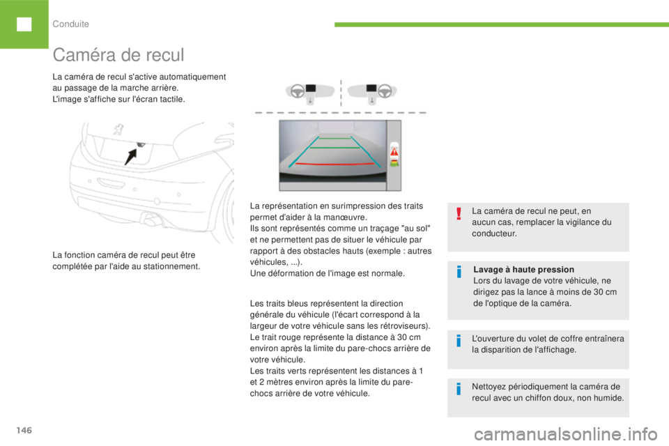 Peugeot 208 2015 Manuel du propriétaire (in French) Conduite
146
Caméra de recul
La fonction caméra de recul peut être
complétée par l'aide au stationnement. La caméra de recul ne peut, en
aucun cas, remplacer la vigilance du
c o n d u c t Peugeot 208 2015 Manuel du propriétaire (in French) Conduite
146
Caméra de recul
La fonction caméra de recul peut être
complétée par l'aide au stationnement. La caméra de recul ne peut, en
aucun cas, remplacer la vigilance du
c o n d u c t