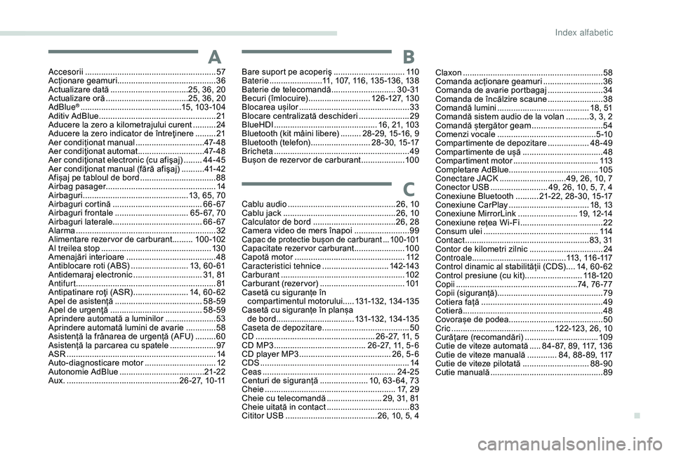 Peugeot 301 2018 Manualul de utilizare (in Romanian) AAccesorii ......................................................... 57
Acționare geamuri ........................................... 36
Actualizare dată
...............................
...25, 36, Peugeot 301 2018 Manualul de utilizare (in Romanian) AAccesorii ......................................................... 57
Acționare geamuri ........................................... 36
Actualizare dată
...............................
...25, 36,