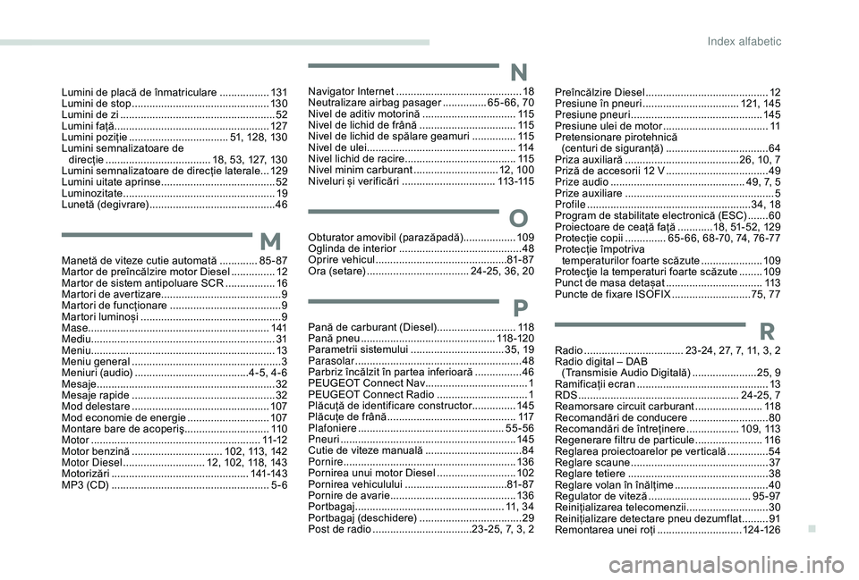 Peugeot 301 2018 Manualul de utilizare (in Romanian) Lumini de placă de înmatriculare .................13 1
Lumini de stop ............................... ................13 0
Lumini de zi
..................................................... 52
L
Peugeot 301 2018 Manualul de utilizare (in Romanian) Lumini de placă de înmatriculare .................13 1
Lumini de stop ............................... ................13 0
Lumini de zi
..................................................... 52
L