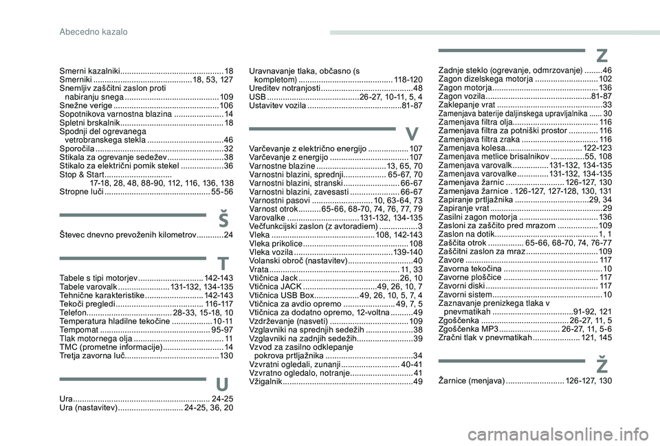 Peugeot 301 2018 Priročnik za lastnika (in Slovenian) Smerni kazalniki ..............................................18
Smerniki ............................................ 18, 53, 127
Snemljiv zaščitni zaslon proti nabiranju snega
.............. Peugeot 301 2018 Priročnik za lastnika (in Slovenian) Smerni kazalniki ..............................................18
Smerniki ............................................ 18, 53, 127
Snemljiv zaščitni zaslon proti nabiranju snega
..............
