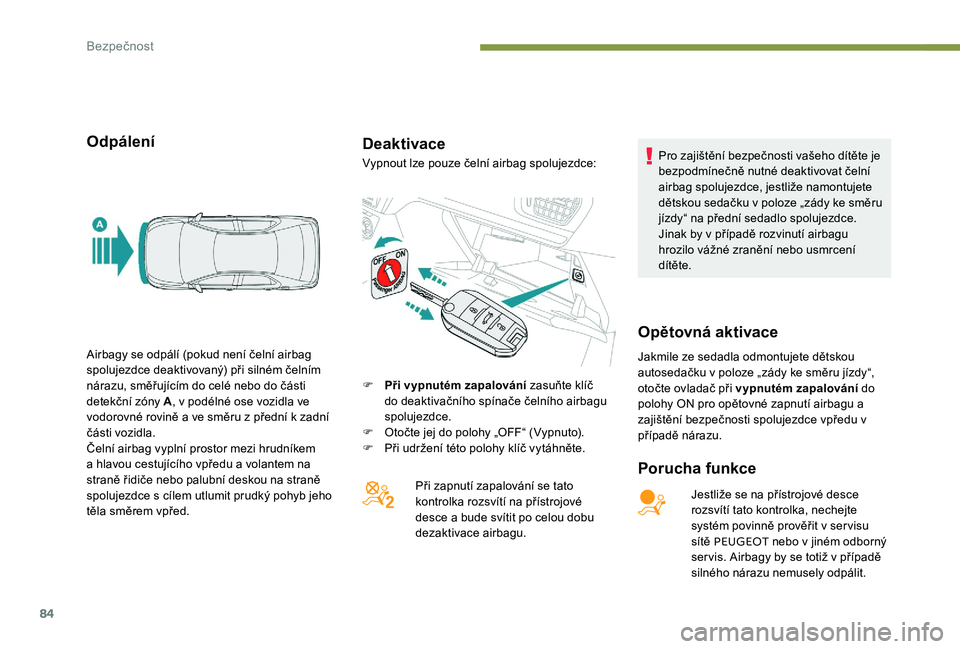 Peugeot 301 2017  Návod k obsluze (in Czech) 84
OdpáleníDeaktivace
Porucha funkce
Jestliže se na přístrojové desce 
rozsvítí tato kontrolka, nechejte 
systém povinně prověřit v servisu 
sítě PEUGEOT nebo v jiném odborný 
servis. 