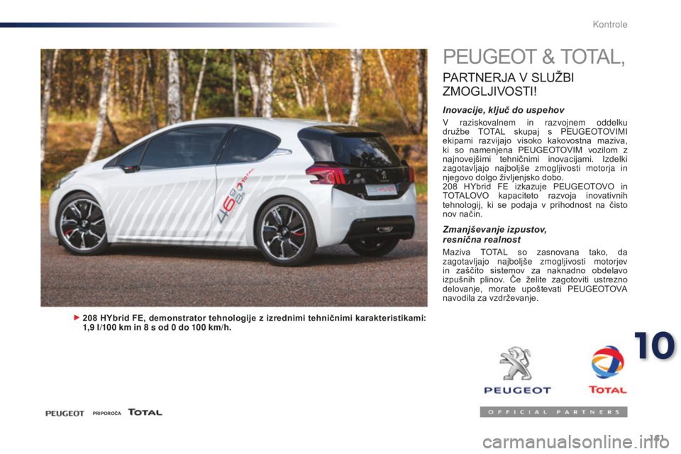 Peugeot 301 2015 Priročnik za lastnika (in Slovenian) 161
301_sl_Chap10_verifications_ed01-2014
PEUGEOT & TOTAL,
PARTNERJA V SLUŽBI
Z
MOGLJIVOSTI
!
Inovacije, ključ do uspehov
V raziskovalnem in razvojnem oddelku
družbe TOTAL skupaj s PEUGEOTOV Peugeot 301 2015 Priročnik za lastnika (in Slovenian) 161
301_sl_Chap10_verifications_ed01-2014
PEUGEOT & TOTAL,
PARTNERJA V SLUŽBI
Z
MOGLJIVOSTI
!
Inovacije, ključ do uspehov
V raziskovalnem in razvojnem oddelku
družbe TOTAL skupaj s PEUGEOTOV