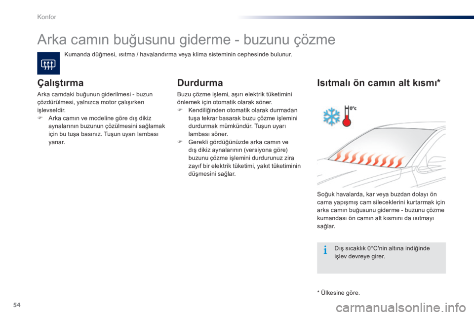 Peugeot 301 2015 Kullanım Kılavuzu (in Turkish) 54
301_tr_Chap03_confort_ed01-2014
Arka camın buğusunu giderme - buzunu çözme
Kumanda düğmesi, ısıtma / havalandırma veya klima sisteminin cephesinde bulunur.
Çalıştırma
Arka camdaki buğ Peugeot 301 2015 Kullanım Kılavuzu (in Turkish) 54
301_tr_Chap03_confort_ed01-2014
Arka camın buğusunu giderme - buzunu çözme
Kumanda düğmesi, ısıtma / havalandırma veya klima sisteminin cephesinde bulunur.
Çalıştırma
Arka camdaki buğ