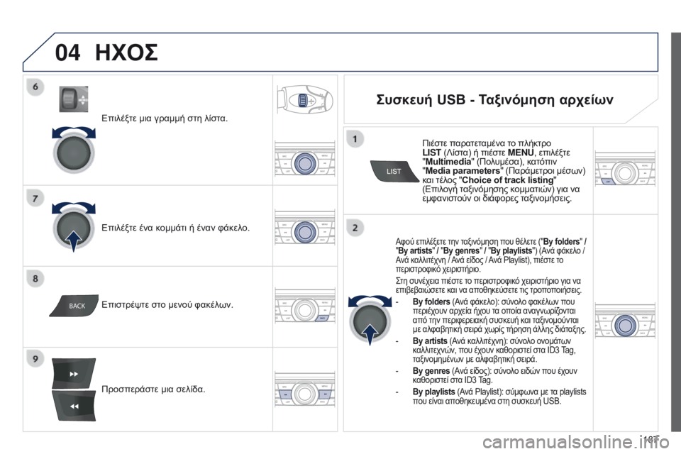 Peugeot 301 2015 Εγχειρίδιο χρήσης (in Greek) 04
BACK
187
301_el_Chap12a_RD5(RD45)_ed01-2014
Επιλέξτε μια γραμμή στη λίστα.
Επιλέξτε ένα κομμάτι ή έναν φάκελο.
Προσπεράστε μια σ Peugeot 301 2015 Εγχειρίδιο χρήσης (in Greek) 04
BACK
187
301_el_Chap12a_RD5(RD45)_ed01-2014
Επιλέξτε μια γραμμή στη λίστα.
Επιλέξτε ένα κομμάτι ή έναν φάκελο.
Προσπεράστε μια σ