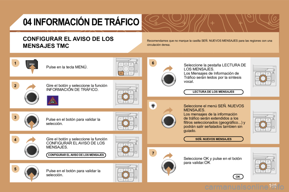 Peugeot 307 2007  Manual del propietario (in Spanish) �1�6�5
�E�S�C�L�I�S�T
�M�E�N�U
�M�E�N�U�1�1
�E�S�C
�M�E�N�U �L�I�S�T
�2�2
�3�3
�4�4
�6�6
�5�5
�E�S�C
�M�E�N�U �L�I�S�T
�E�S�C
�M�E�N�U �L�I�S�T
�7�7
�E�S�C
�M�E�N�U �L�I�S�T
�E�S�C
�M�E�N�U �L�I�S�T
�