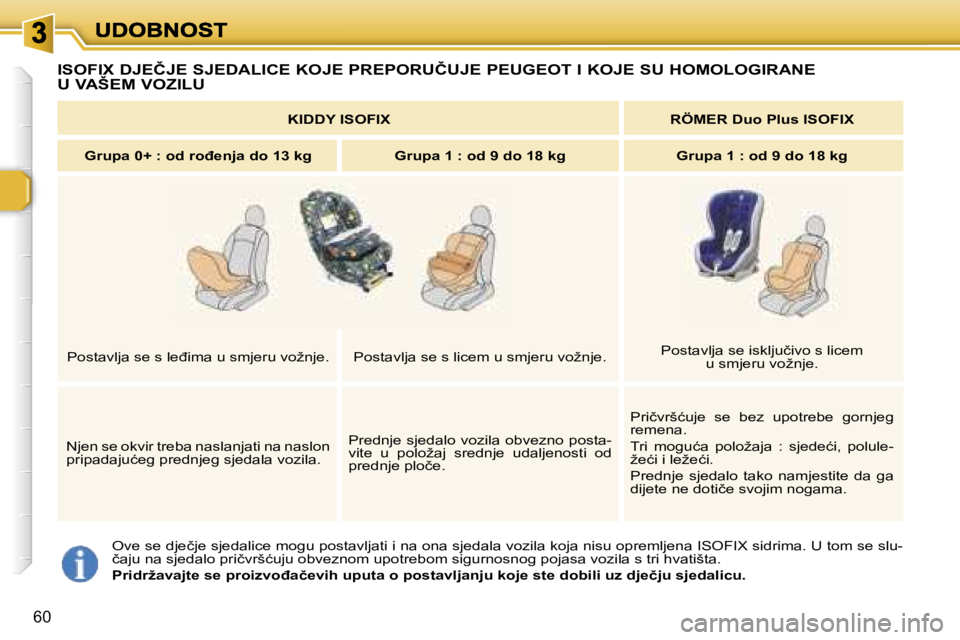 Peugeot 307 2007  Vodič za korisnike (in Croatian) �6�0
�O�v�e� �s�e� �d�j�e�č�j�e� �s�j�e�d�a�l�i�c�e� �m�o�g�u� �p�o�s�t�a�v�l�j�a�t�i� �i� �n�a� �o�n�a� �s�j�e�d�a�l�a� �v�o�z�i�l�a� �k�o�j�a� �n�i�s�u� �o�p�r�e�m�l�j�e�n�a� �I�S�O�F�I�X� �s�i�d�r