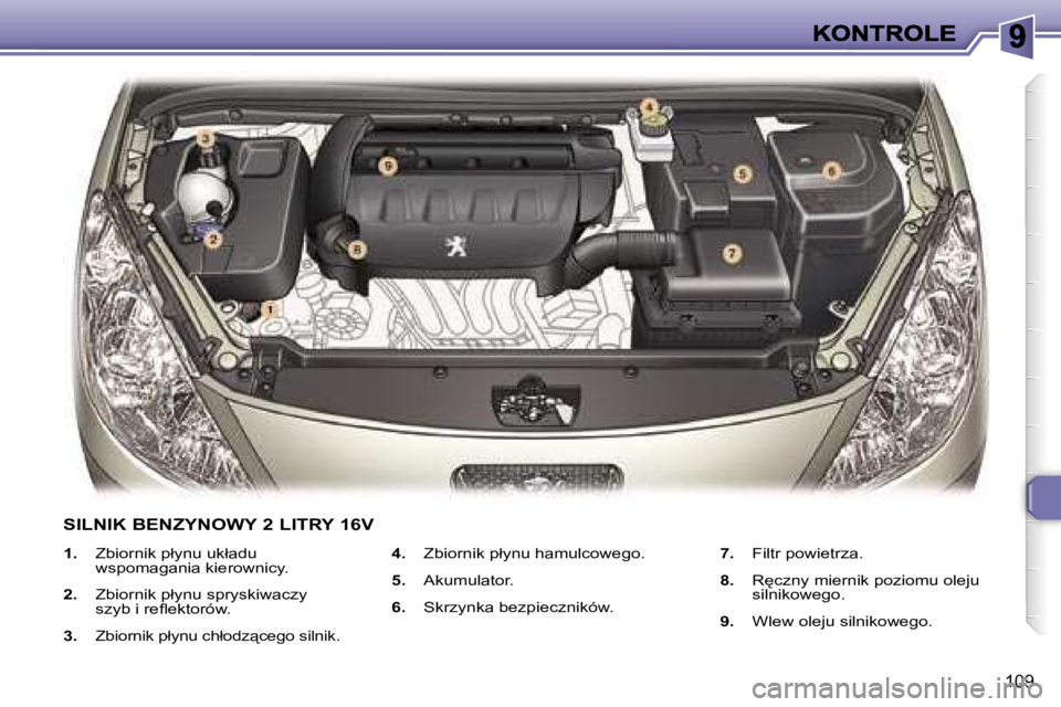 Peugeot 307 2007  Instrukcja Obsługi (in Polish) �1�0�9
�1�.�  �Z�b�i�o�r�n�i�k� �p�ł�y�n�u� �u�k�ł�a�d�u� �w�s�p�o�m�a�g�a�n�i�a� �k�i�e�r�o�w�n�i�c�y�.
�2�.�  �Z�b�i�o�r�n�i�k� �p�ł�y�n�u� �s�p�r�y�s�k�i�w�a�c�z�y� �s�z�y�b� �i� �r�e�ﬂ�e�k�t�