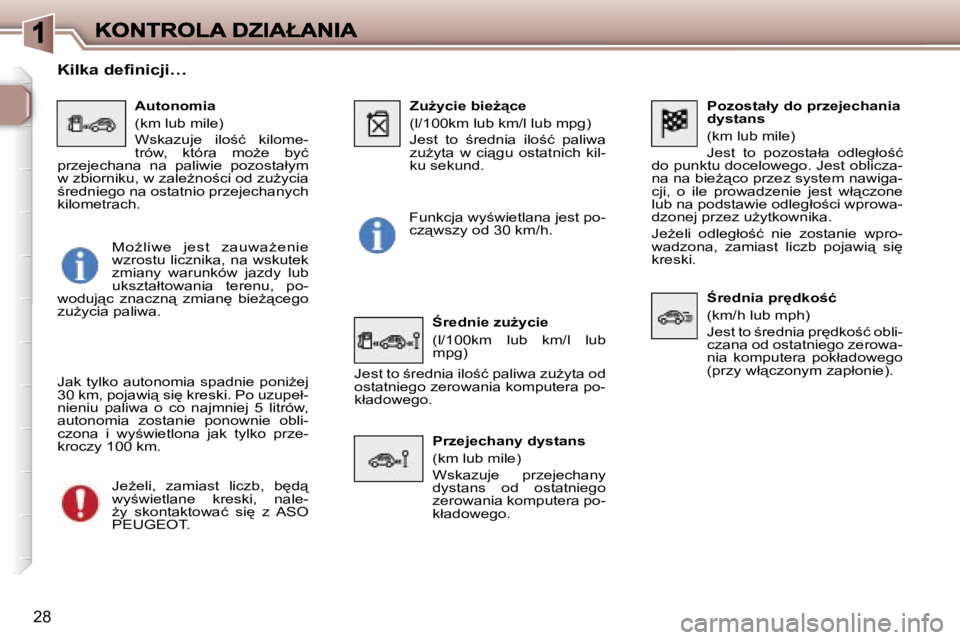 Peugeot 307 2007  Instrukcja Obsługi (in Polish) �2�8
�P�o�z�o�s�t�a�ł�y� �d�o� �p�r�z�e�j�e�c�h�a�n�i�a� �d�y�s�t�a�n�s
�(�k�m� �l�u�b� �m�i�l�e�)
�J�e�s�t�  �t�o�  �p�o�z�o�s�t�a�ł�a�  �o�d�l�e�g�ł�o;�ć� �d�o� �p�u�n�k�t�u� �d�o�c�e�l�o�w�e�g