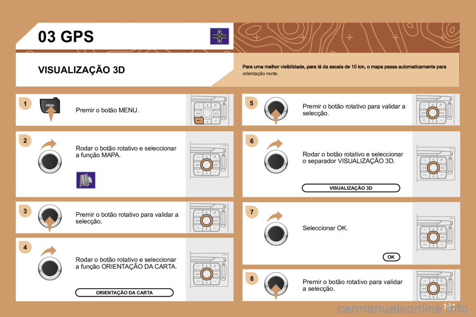 Peugeot 307 2007  Manual do proprietário (in Portuguese) �1�6�1
�E�S�C
�M�E�N�U �L�I�S�T
�M�E�N�U
�E�S�C
�M�E�N�U �L�I�S�T
�E�S�C
�L�I�S�T
�M�E�N�U
�E�S�C
�M�E�N�U �L�I�S�T
�E�S�C
�M�E�N�U �L�I�S�T
�1�1
�2�2
�3�3
�4�4
�5�5
�6�6
�7�7
�8�8
�E�S�C
�M�E�N�U �L�