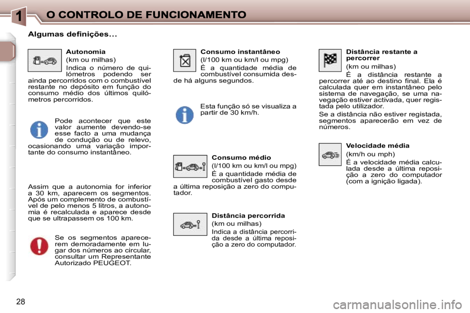 Peugeot 307 2007  Manual do proprietário (in Portuguese) �2�8
�D�i�s�t�â�n�c�i�a� �r�e�s�t�a�n�t�e� �a� �p�e�r�c�o�r�r�e�r
�(�k�m� �o�u� �m�i�l�h�a�s�)
�É�  �a�  �d�i�s�t�â�n�c�i�a�  �r�e�s�t�a�n�t�e�  �a� �p�e�r�c�o�r�r�e�r�  �a�t�é�  �a�o�  �d�e�s�t�i