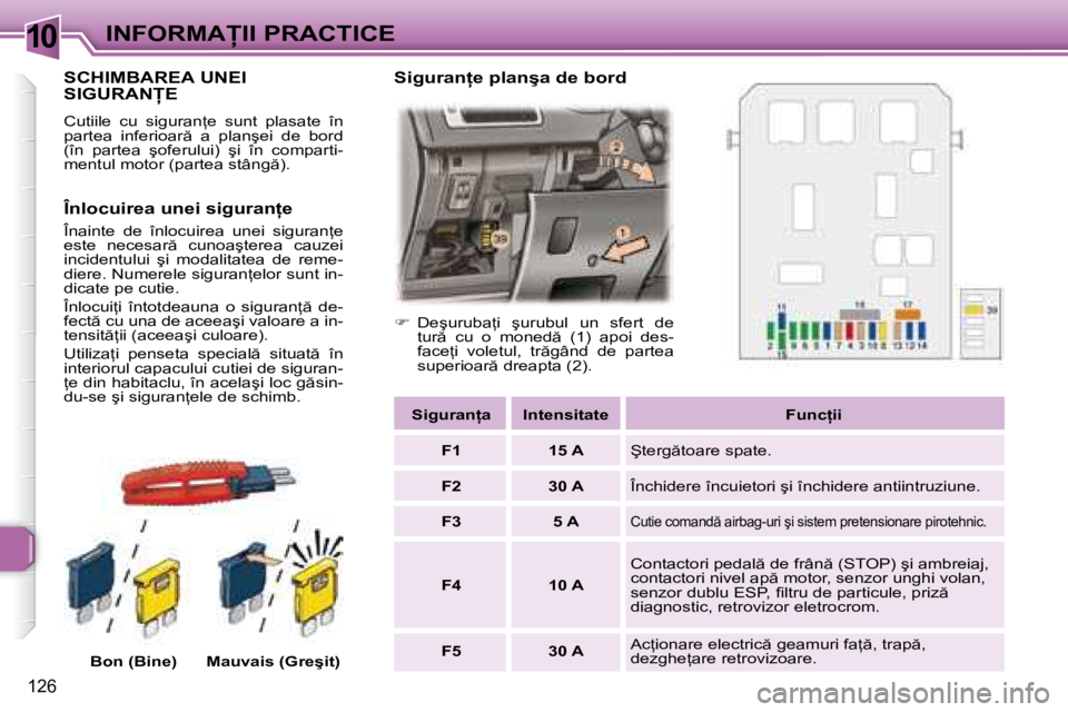 Peugeot 307 2007  Manualul de utilizare (in Romanian) 10�I�N�F�O�R�M�A�I�I� �P�R�A�C�T�I�C�E
126
�S�C�H�I�M�B�A�R�E�A� �U�N�E�I�  
�S�I�G�U�R�A�N�E
�C�u�t�i�i�l�e�  �c�u�  �s�i�g�u�r�a�n=�e�  �s�u�n�t�  �p�l�a�s�a�t�e�  �î�n�  
�p�a�r�t�e�a�  �i�n�
