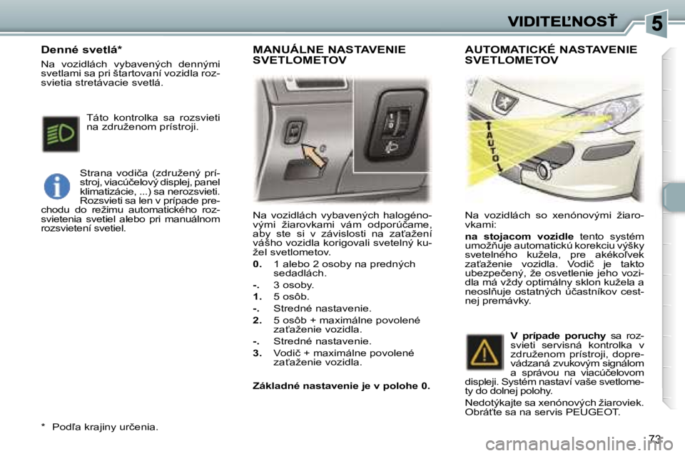 Peugeot 307 2007  Užívateľská príručka (in Slovak) �7�3
�N�a�  �v�o�z�i�d�l�á�c�h�  �v�y�b�a�v�e�n�ý�c�h�  �h�a�l�o�g�é�n�o�-�v�ý�m�i�  �ž�i�a�r�o�v�k�a�m�i�  �v�á�m�  �o�d�p�o�r�ú�č�a�m�e�,� �a�b�y�  �s�t�e�  �s�i�  �v�  �z�á�v�i�s�l�o�s�t�i