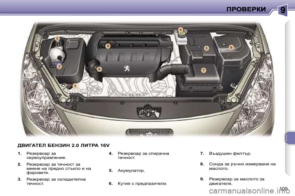 Peugeot 307 2007  Ръководство за експлоатация (in Bulgarian) �1�0�9
�1�.� g_a_jyhwj� aw� k_jyhmijwye_gb_�.
�2�.� g_a_jyhwj� aw� l_qghkl� aw� fb_g_� gw� ij_^gh� kltdeh� b� gw� nwjhy_l_�.