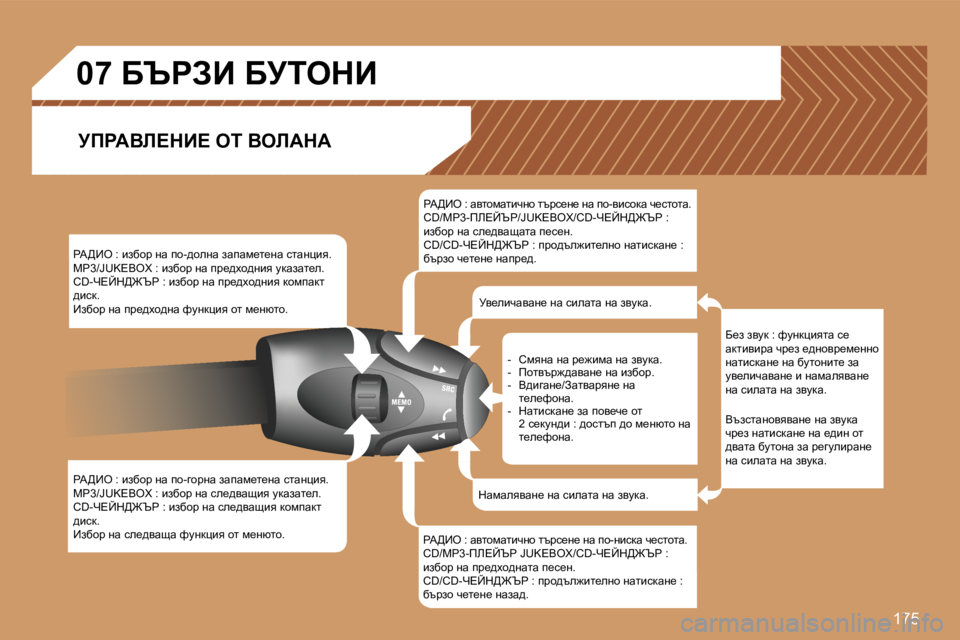 Peugeot 307 2007  Ръководство за експлоатация (in Bulgarian) �1�7�5
gW>_e� �:� baxhj� gw� ih�-^hegw� awiwf_l_gw� klwgpby�.cg�3�/�J�U�K�E�B�O�X� �:� baxhj� gw� ij_^oh^gby� mdwawl_e�.�C�D�-n?Cd>