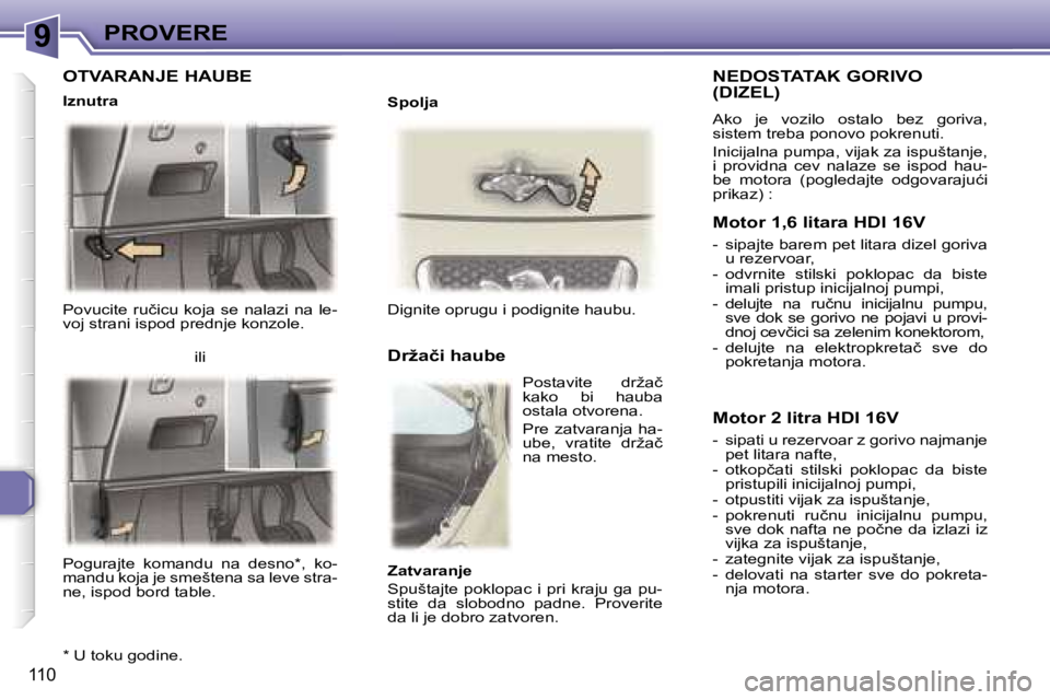 Peugeot 307 2006  Упутство за употребу (in Serbian) �9�P�R�O�V�E�R�E� 
�1�1�0
�P�o�v�u�c�i�t�e�  �r�u�č�i�c�u�  �k�o�j�a�  �s�e�  �n�a�l�a�z�i�  �n�a�  �l�e�- 
�v�o�j� �s�t�r�a�n�i� �i�s�p�o�d� �p�r�e�d�n�j�e� �k�o�n�z�o�l�e�.�D�i�g�n�i�t�e� �o�p�r�u�