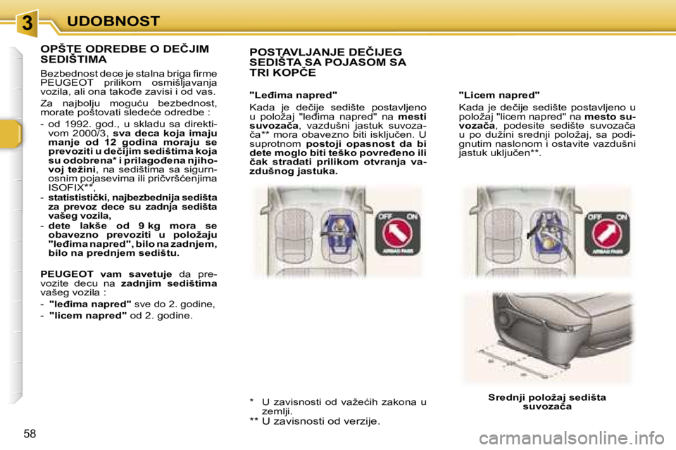Peugeot 307 2006  Упутство за употребу (in Serbian) � �3� �U�D�O�B�N�O�S�T
�5�8
�"�L�i�c�e�m� �n�a�p�r�e�d�" 
�K�a�d�a�  �j�e�  �d�e�č�i�j�e�  �s�e�d�i�š�t�e�  �p�o�s�t�a�v�l�j�e�n�o�  �u�  
�p�o�l�o�ž�a�j� �"�l�i�c�e�m� �n�a�p�r�e�d�