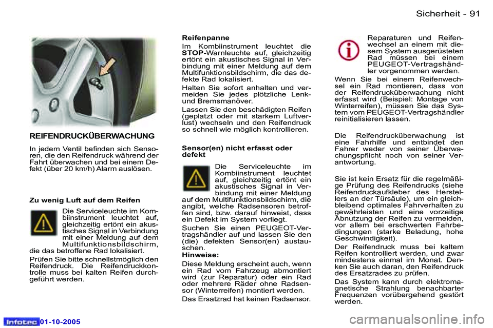 Peugeot 307 2005.5  Betriebsanleitung (in German) �S�i�c�h�e�r�h�e�i�t�9�0 �-
�0�1�-�1�0�-�2�0�0�5
�9�1�S�i�c�h�e�r�h�e�i�t�-
�0�1�-�1�0�-�2�0�0�5
�R�E�I�F�E�N�D�R�U�C�K�Ü�B�E�R�W�A�C�H�U�N�G
�I�n�  �j�e�d�e�m�  �V�e�n�t�i�l�  �b�e�i�n�d�e�n�  �s�i�