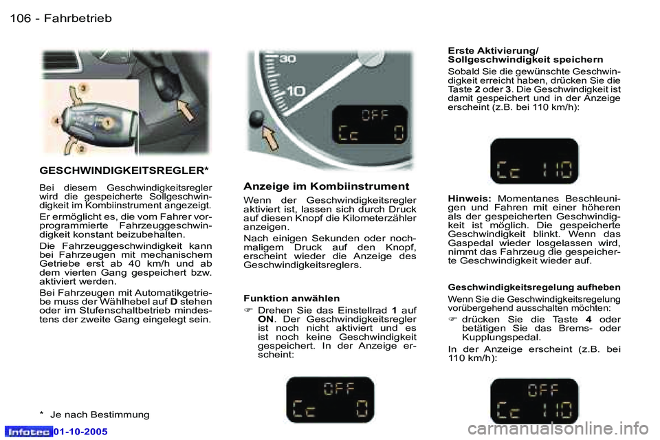 Peugeot 307 2005.5  Betriebsanleitung (in German) �F�a�h�r�b�e�t�r�i�e�b�1�0�6 �-
�0�1�-�1�0�-�2�0�0�5
�1�0�7�F�a�h�r�b�e�t�r�i�e�b�-
�0�1�-�1�0�-�2�0�0�5
�G�E�S�C�H�W�I�N�D�I�G�K�E�I�T�S�R�E�G�L�E�R�*
�B�e�i�  �d�i�e�s�e�m�  �G�e�s�c�h�w�i�n�d�i�g�k