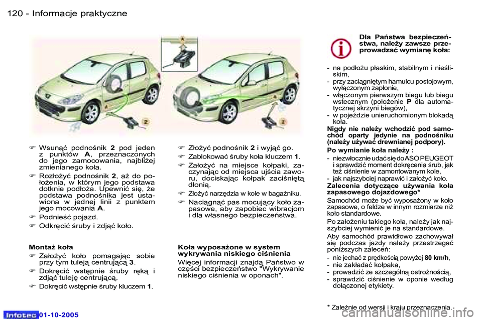 Peugeot 307 2005.5  Instrukcja Obsługi (in Polish) �I�n�f�o�r�m�a�c�j�e� �p�r�a�k�t�y�c�z�n�e�1�2�0 �-
�0�1�-�1�0�-�2�0�0�5
�1�2�1�I�n�f�o�r�m�a�c�j�e� �p�r�a�k�t�y�c�z�n�e�-
�0�1�-�1�0�-�2�0�0�5
�F� �W�s�u�n"�ć�  �p�o�d�n�o;�n�i�k�  �2�  �p�o�