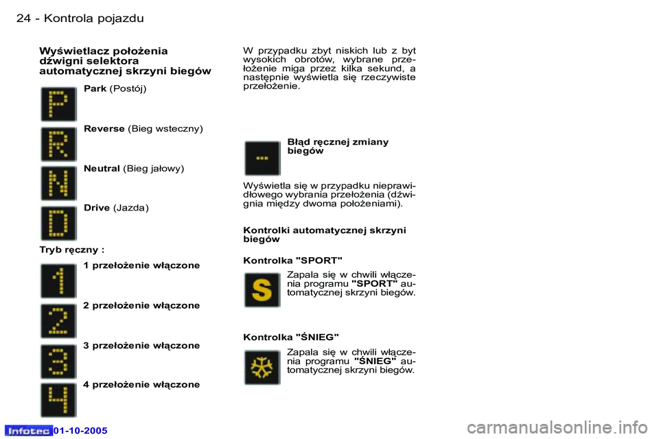 Peugeot 307 2005.5  Instrukcja Obsługi (in Polish) �K�o�n�t�r�o�l�a� �p�o�j�a�z�d�u�2�4 �-
�0�1�-�1�0�-�2�0�0�5
�2�5�K�o�n�t�r�o�l�a� �p�o�j�a�z�d�u�-
�0�1�-�1�0�-�2�0�0�5
�P�a�r�k� �(�P�o�s�t�ó�j�)
�W�y�w�i�e�t�l�a�c�z� �p�o�ł�oG�e�n�i�a�  
�dE